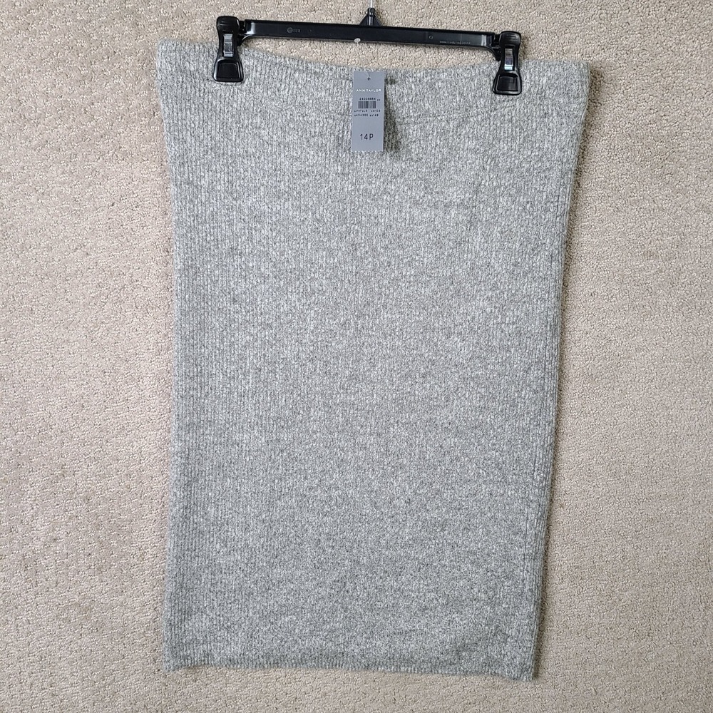 Ann Taylor Skirt Womens 14P Gray Ribbed Knit Pencil Rayon Blend Stretch NEW